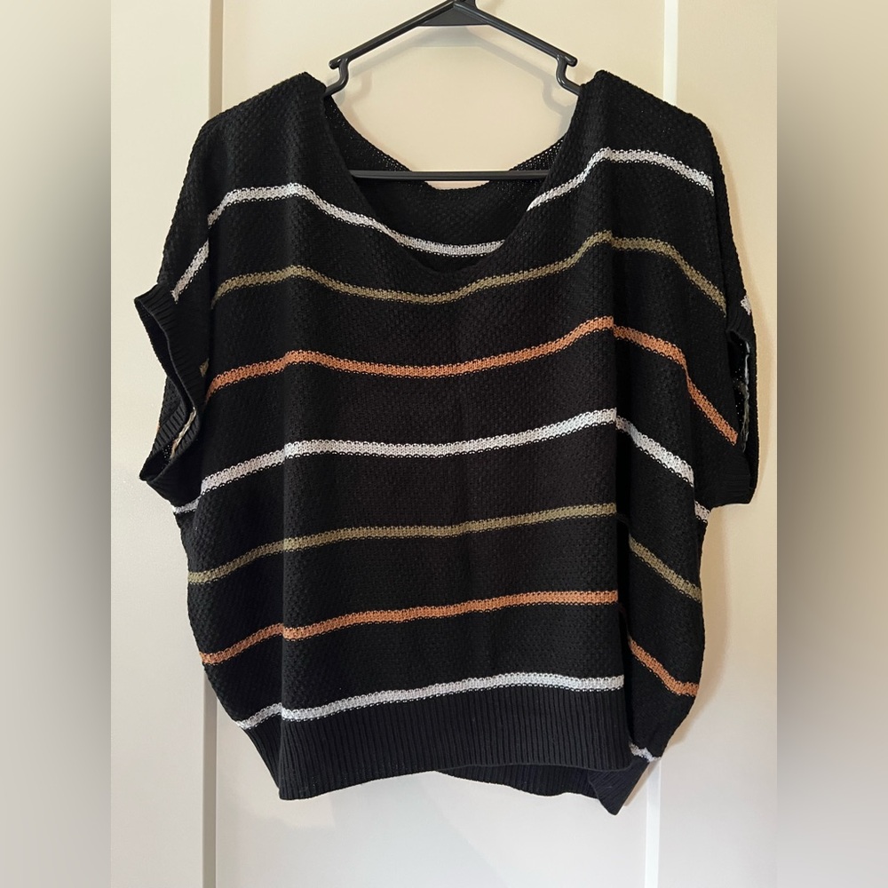 SHEIN Black Striped Sweater with Earth Tones